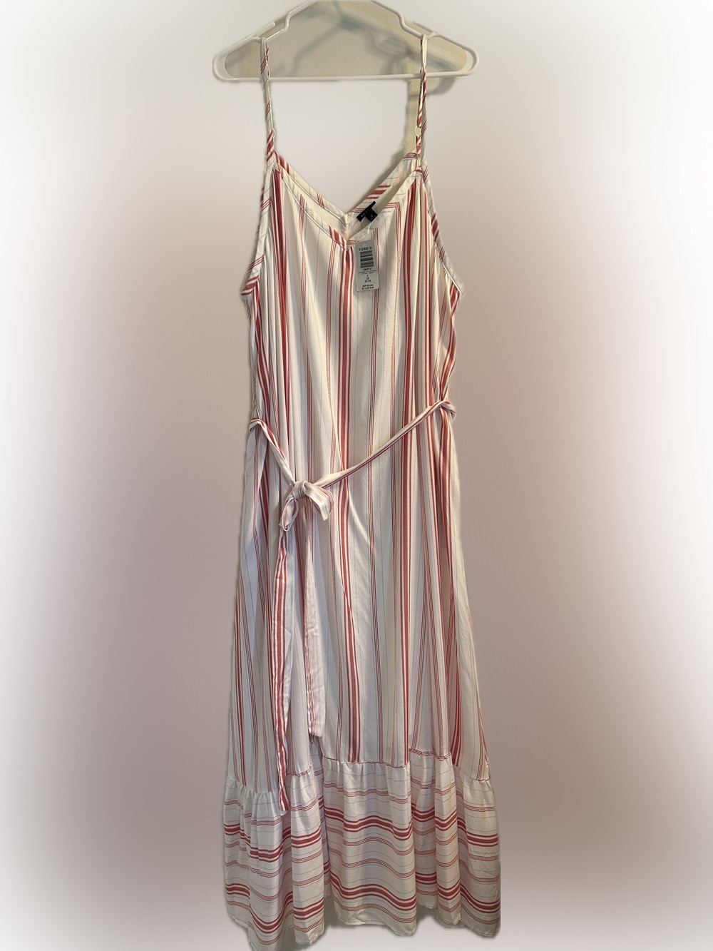 Torrid Cream and Red Striped Midi Dress. Size 3X.